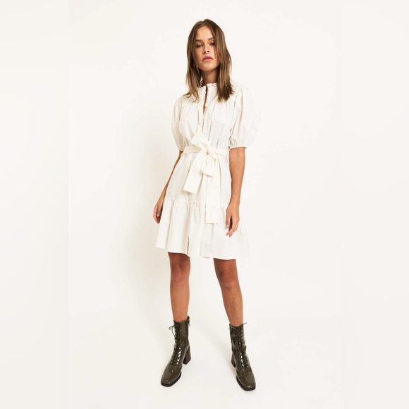 Christy Lynn Ellie White Puff Sleeve Mini Shirt Dress size XS